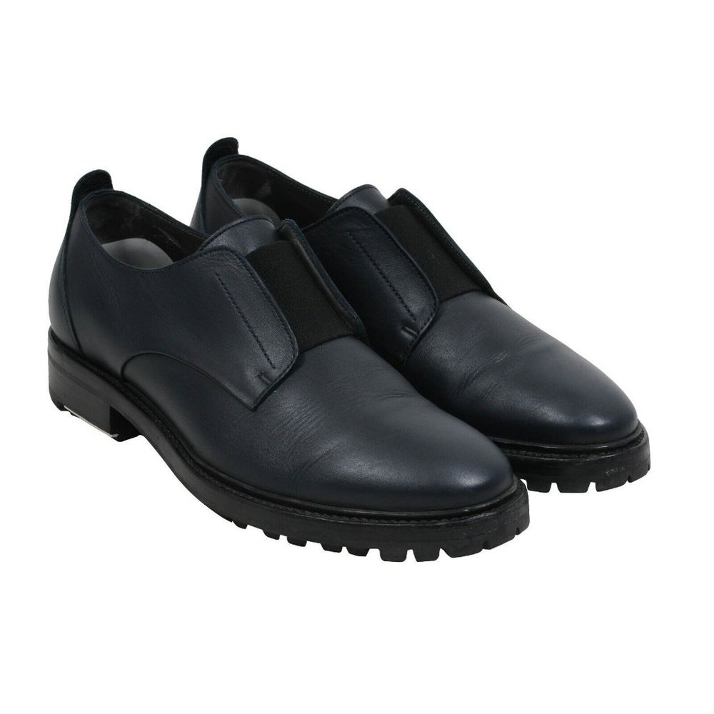 Lanvin Men's Navy Blue Black Leather Work Derby Slip On Oxford Shoes L10 US 11